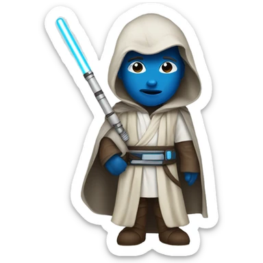 A white skin Jedi with hood and blue lightsaber sticker