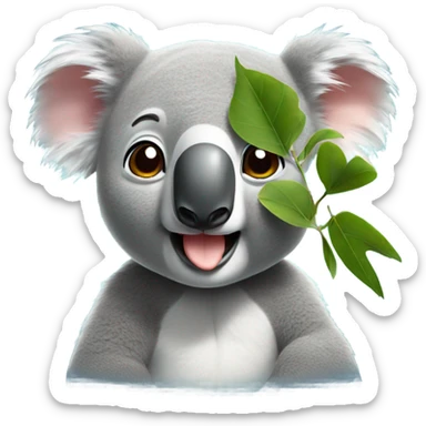 a koala with a leaf in his mouth sticker
