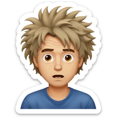 crazy man, wild expression, messy hair sticker