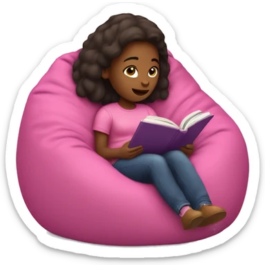 Girl in pink beanbag chair reading a book  sticker
