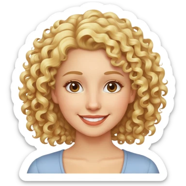 nữ 30 tuổi, tóc xoăn màu vàng, da trắng, cười mỉm sticker