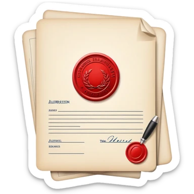 Document icon with official stamp or seal, symbolizing business registration and authorization sticker