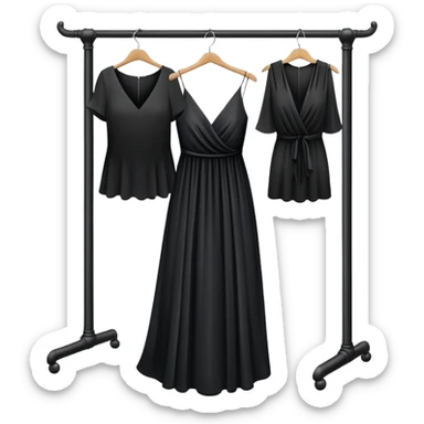 clothing rack with a single elegant black dress hanging sticker
