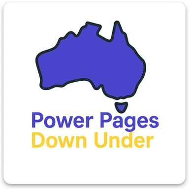 Remove the Power Pages icon. Only show the map of Australia with the text 'Power Pages Down Under' in a clean, modern font. Use #403DAD, vibrant purple, and #fff7ad as accent colors. No digital web overlay sticker