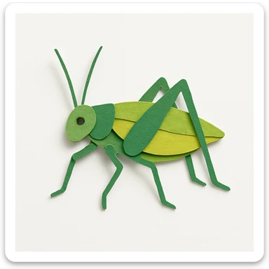paper craft style katydid, layered paper effect, green and yellow sticker