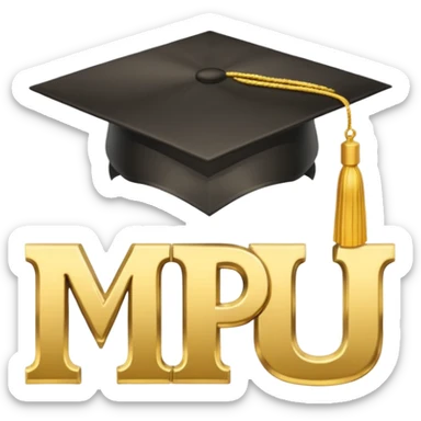 The letters "MPU", wearing a graduation hat sticker