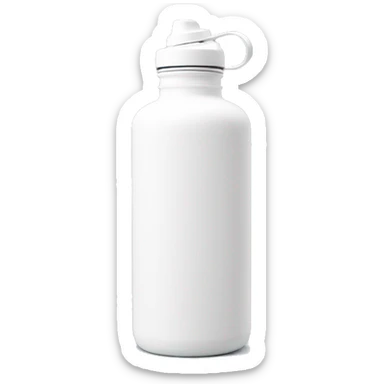 white water bottle with a rounded white lid and a flexible white handle strap that arches over the lid for easy carrying sticker