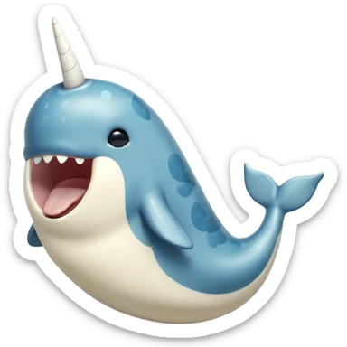 Cinematic Cute Yawning Narwhal Portrait Emoji, Head tilted slightly with a dramatic, wide-open yawn, showcasing a streamlined, mottled body with a gracefully curled ivory tusk and sleepy, half-closed eyes, Simplified yet irresistibly adorable features, highly detailed, glowing with a soft, cozy arctic glow, high shine, relaxed yet expressive, stylized with a hint of whimsical marine ease, soft glowing outline, capturing the essence of a drowsy yet affectionate narwhal that appears ready to stretch out for a nap! sticker