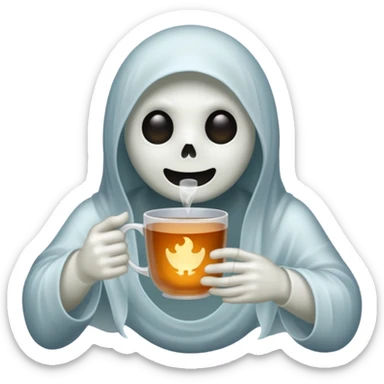  Spooky Ghost emoji holding a cup of tea sticker
