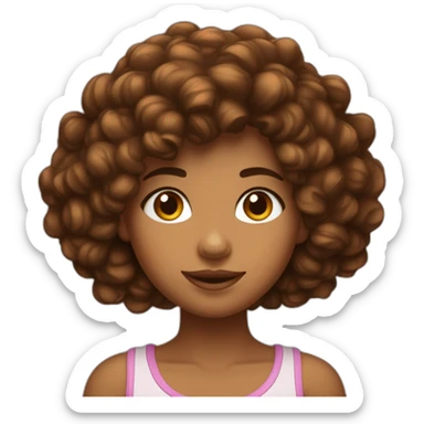 Fille avec des cheveux bouclés marron et avec un gros front et des grosses joues sticker