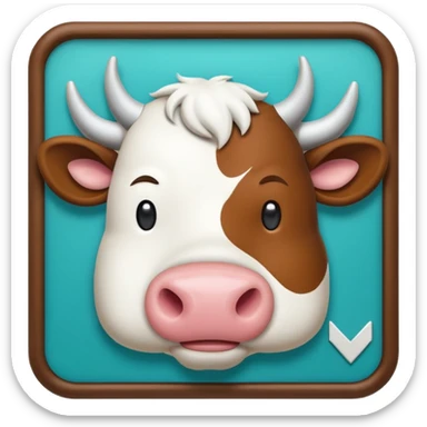 A simple emoji icon showing a cow and buffalo inside an upload frame with an upward arrow, indicating image upload for breed detection. Flat modern emoji design, soft shadows, teal and white theme, readable at small sizes, centered, no text. sticker