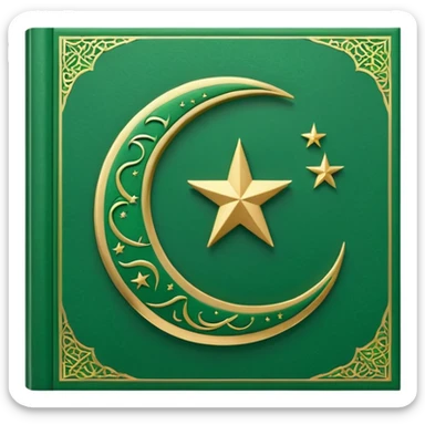 Closed Quran with the Islamic Symbol on it (moon and star) green from left to right sticker