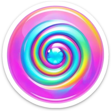round cut gemstone with neon holographic color swirls inside sticker