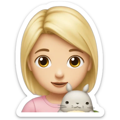 bébé fille blonde avec une peluche Totoro et un croissant  sticker