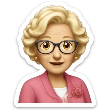 Grandmother blond old with glasses earrings and rose clothes sticker