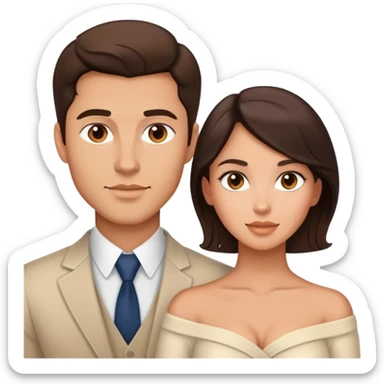 Handsome brunette man and beautiful brunette woman with light tan skin, bust portrait sticker