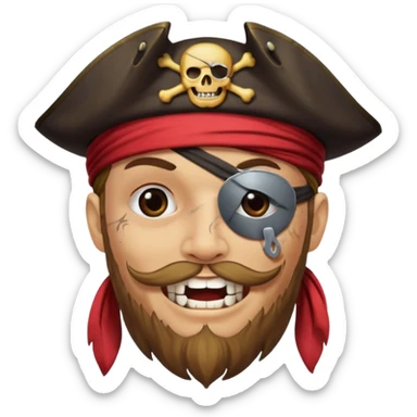 Pirate with smiley face and a eyepatch and make with one tooth sticker