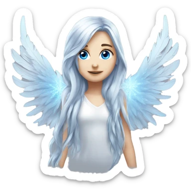 big wings, silver, feather, icy ,snowflake, Beautiful, fairy, long hair, blue eyes sticker