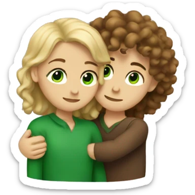 a blond with green eyes man hugging a curly brunette girl sticker