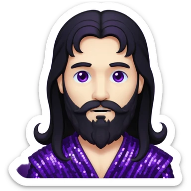 Pluto, God of Death from Gods and Goddesses with long black hair and beard, deep purple sequin outfit sticker