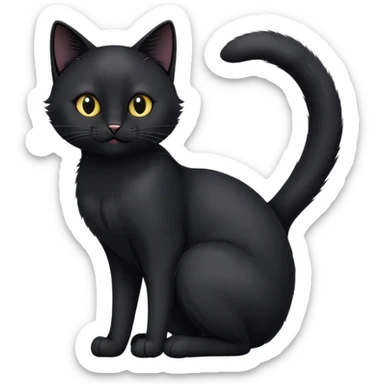 cinematic-[black cat]-realistic-full-body-sitting-emoji,-tail-curled-playfully-around-its-paws,-head-tilted-dramatically,-sleek-[black]-fur,-simplified-yet-hilariously-adorable-features,-highly-detailed,-glowing-with-an-almost-sarcastic-glow sticker