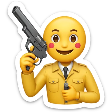 classic yellow emoji holding a gun in hand sticker
