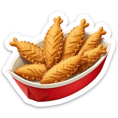 5 breaded chicken tenders of varying sizes and shapes in a red paper food boat sticker