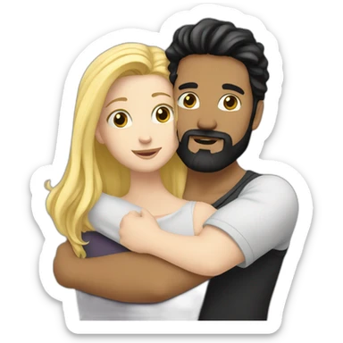 A white male with black hair and beard hugging a blond white female sticker