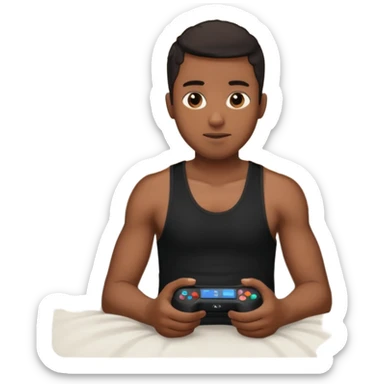 my black boyfriend in his bed with a black singlet on playing video games sticker