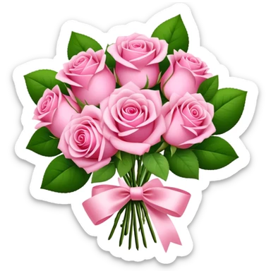 Bouquet of pink roses decorated with a bow sticker