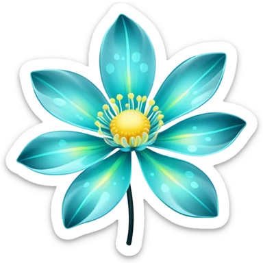 Pastel black and cyan iridescent transparent bio-luminescent flower with yellow spots sticker
