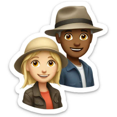smiling blond girl and boy with hats sticker