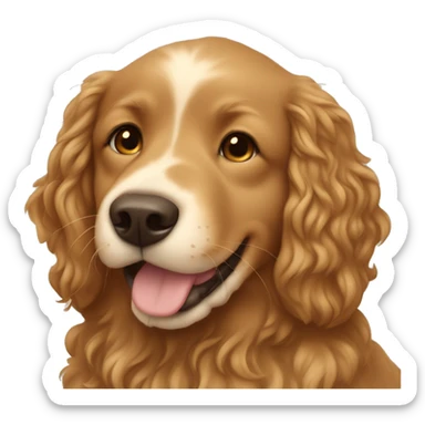 Tan skinned girl with  long brown curly hair with a golden retriever puppy sticker