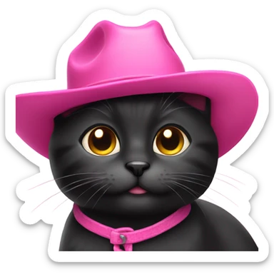 Cute black cat in pink cowboy hat  sticker
