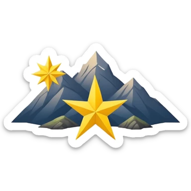 A yellow eight-pointed star with wide points and a simple mountain silhouette in the center of the star sticker