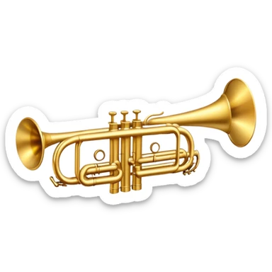 Cinematic Realistic Trumpet, rich golden brass with subtle tarnish marks, soft highlights emphasizing the intricate details, warm reflections of stage lighting bouncing off the metal, glowing with bold and triumphant energy. sticker