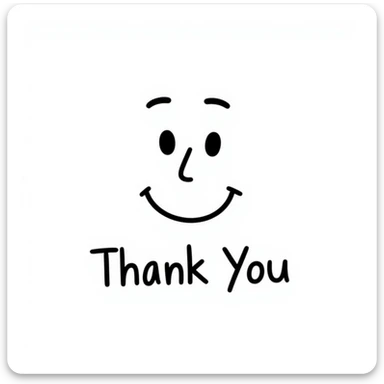 hand-drawn doodle of a smiling face with 'thank you' text sticker