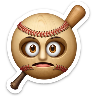 Un palo de madera con ojos sosteniendo un bate de baseball sticker