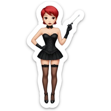Mistress red short hair long black gloves small skirt black stockings high heels italian girl sexy black corset sticker