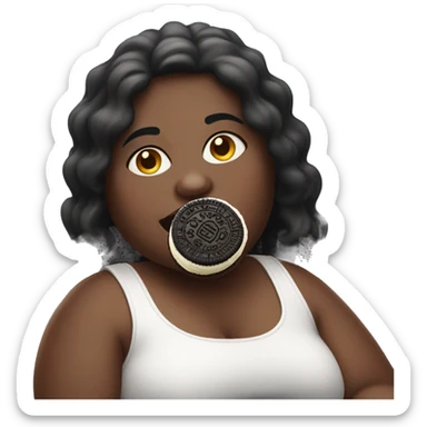 Fat girl sitting eating oreo sticker