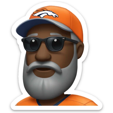 Bald black guy head only dark grey long beard wearing Denver broncos cap and Jersey and sunglasses  sticker