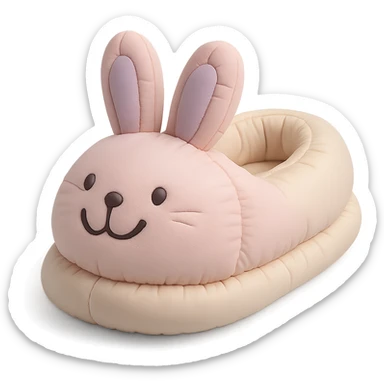 single bunny slipper with a big smile, soft and puffy look, pastel colors, cushion style sticker