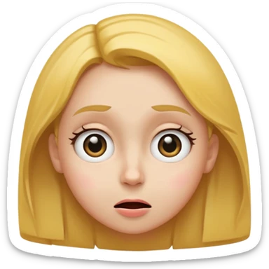Face looking to the side with wide eyes and low mouth with raised eyebrows (the viral face for this is a bad idea, but we’re totally gonna do it together anyway) make it a girl and make them tilting their head to the side, looking at me with side eyes and mouth closed making a smiling frown face sticker