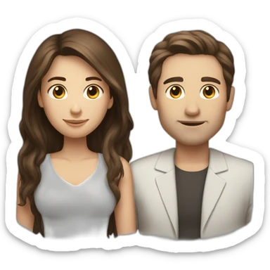 brown hair white man and dark brown long hair woman sticker