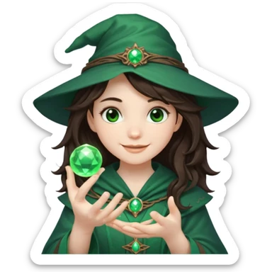 A teen brunette mage with tousled hair, holding a tiny glowing orb and smiling confidently. sticker