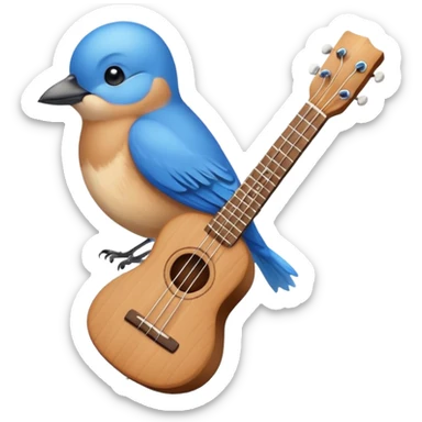 ukulele with a tiny bird sitting on it sticker