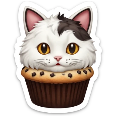 white and black cat eating a muffin sticker