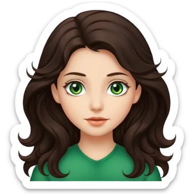 iOS style emoji. A girl with long dark brown wavy hair. sticker