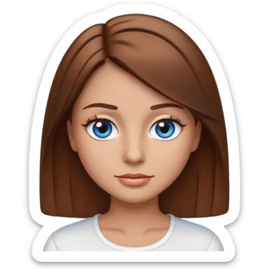 make a woman emoji with pin straight long brown hair and blue eyes with pretty eyelashes wearing a white top latina baddie sticker