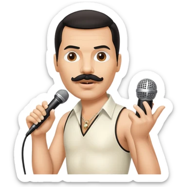 Freddie Mercury with mustache and microphone in iconic pose sticker